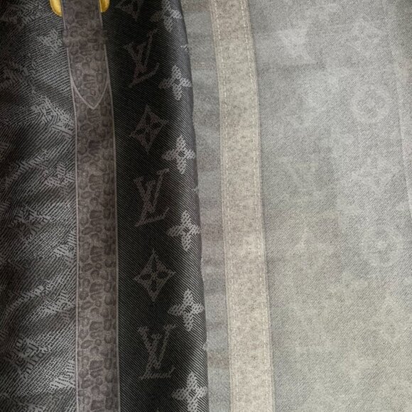 New Louis Vuitton Scarf Monogram Denim Blask Gray Square Silk Wrap - Picture 16 of 16